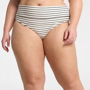 CALIA Women’s High-Waisted Bikini Bottom – Stripe Black – Size XXL